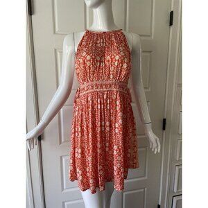 Free People Midsummers Day Tunic Halter Tank Mini Dress Beach Cover up Orange Lg